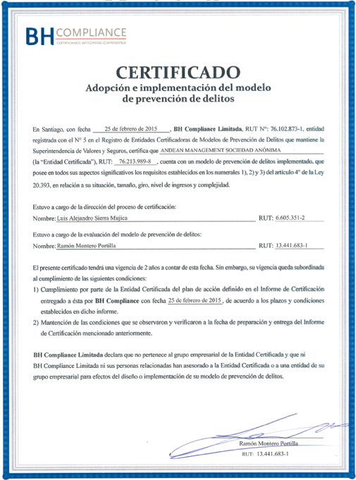 Ver Certificado BH COMPLIANCE
